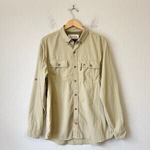 DUCK CAMP Lightweight Hunting Shirt Khaki Jersey Vented Roll Tab Sleeve